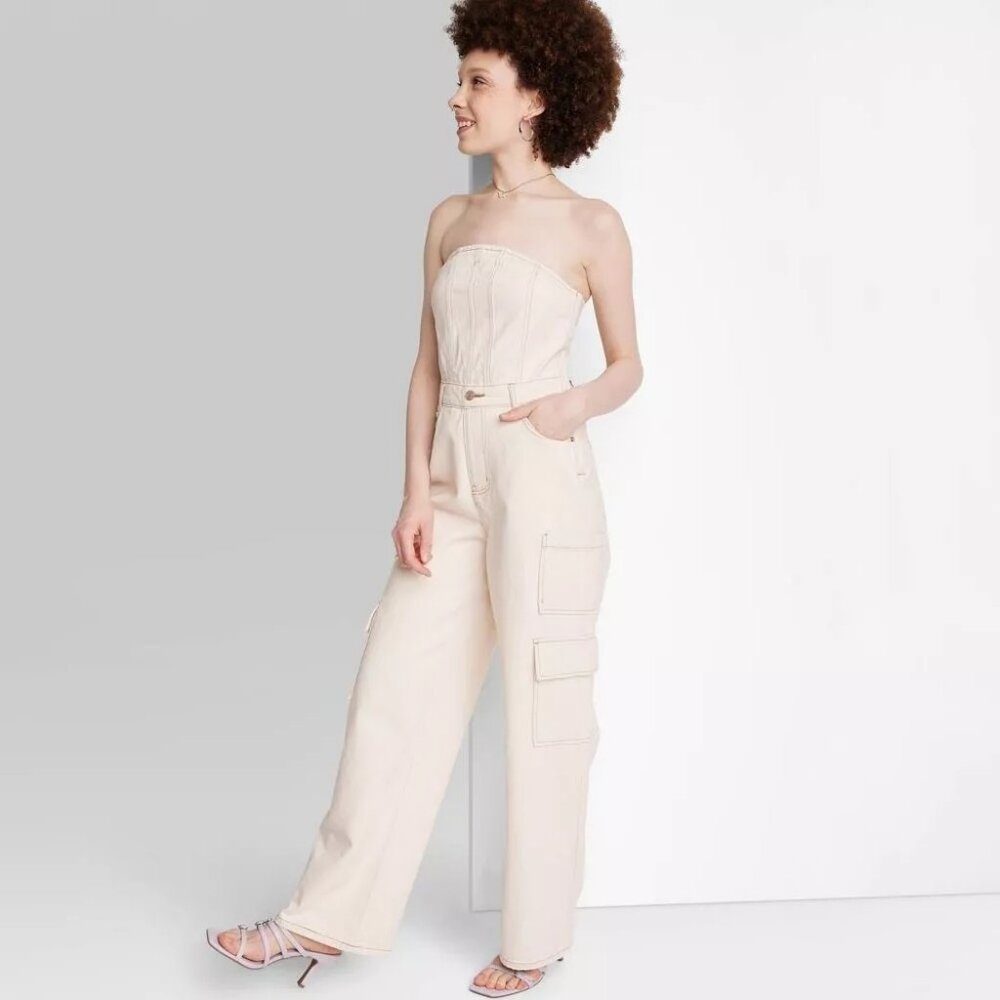 Wild Fable Cream Strapless Jumpsuit